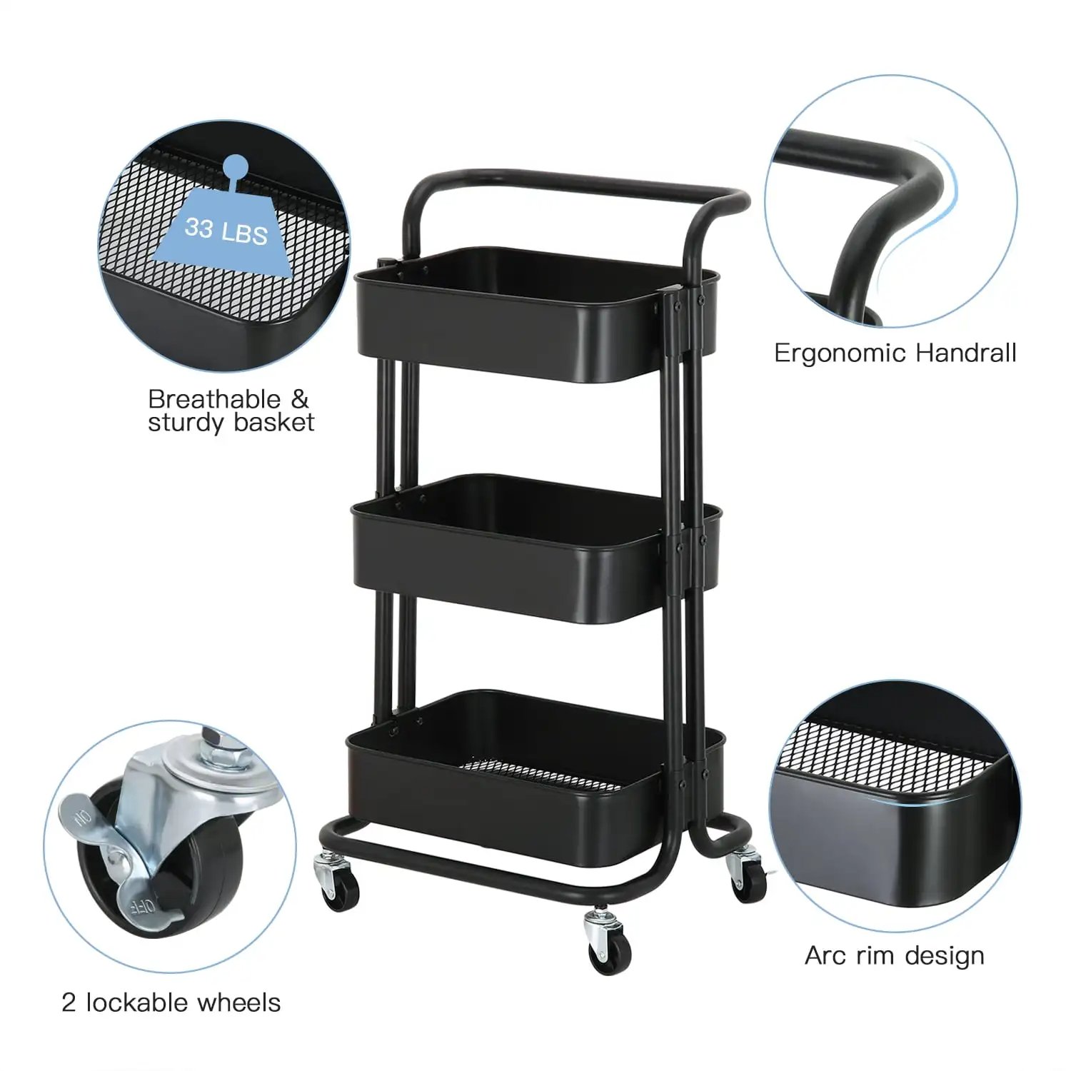 Beauty Salon Trolley Tools Cart 3 Tier trolley Cart Organizer Stable Spa Kitchen Removable Storage Shelf With Rolling Wheels