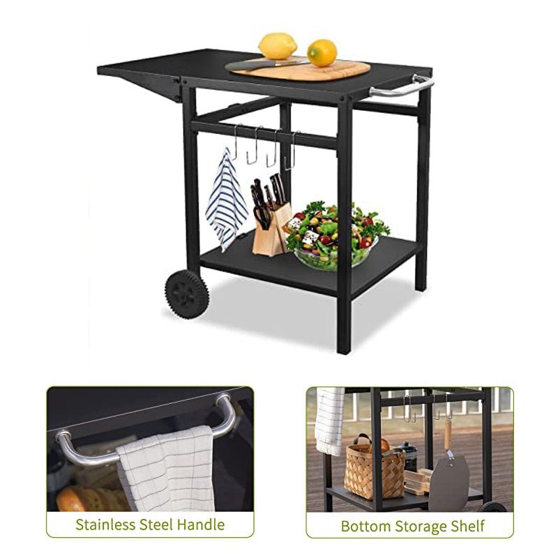 Outdoor Grill Cart Movable BBQ Grill Table Stand Stainless Kitchen Food Prep Trolley Worktable Commercial Portable Dining Cart