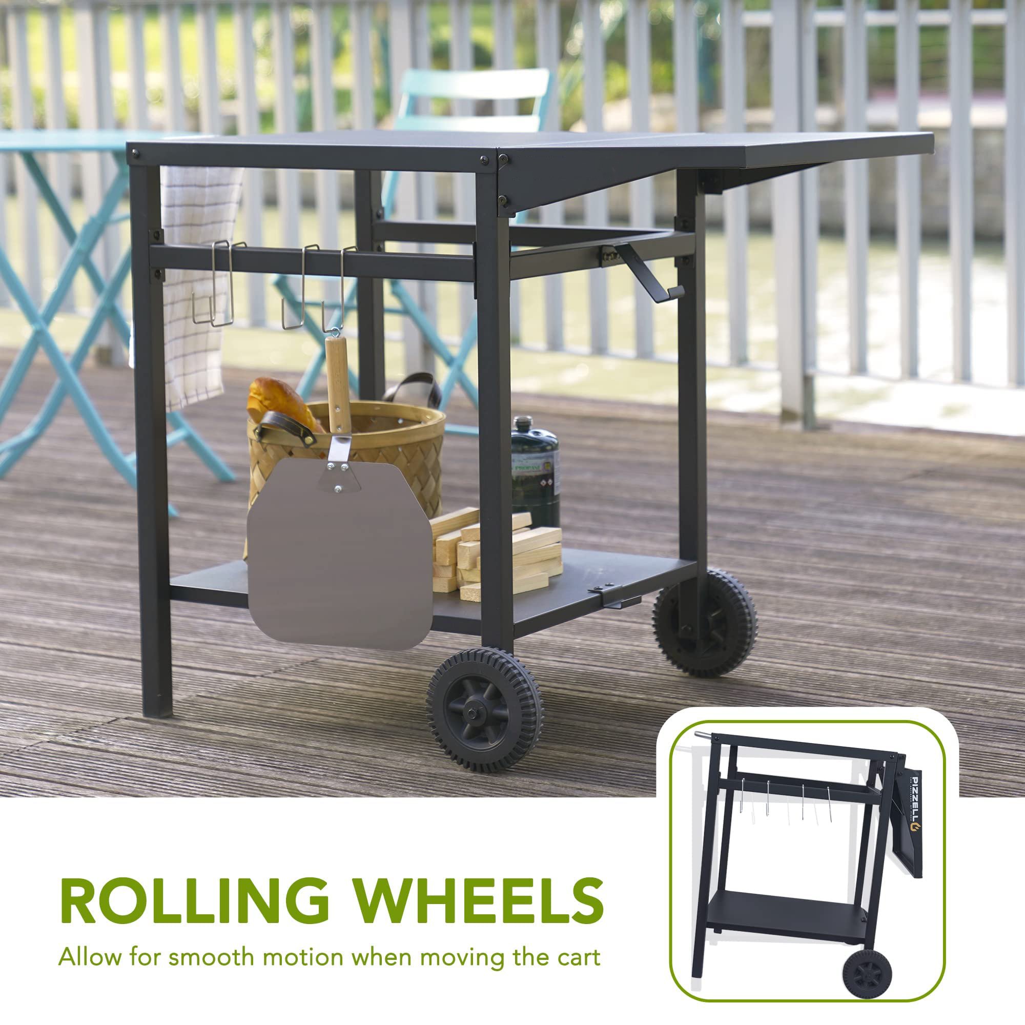 Outdoor Grill Cart Movable BBQ Grill Table Stand Stainless Kitchen Food Prep Trolley Worktable Commercial Portable Dining Cart