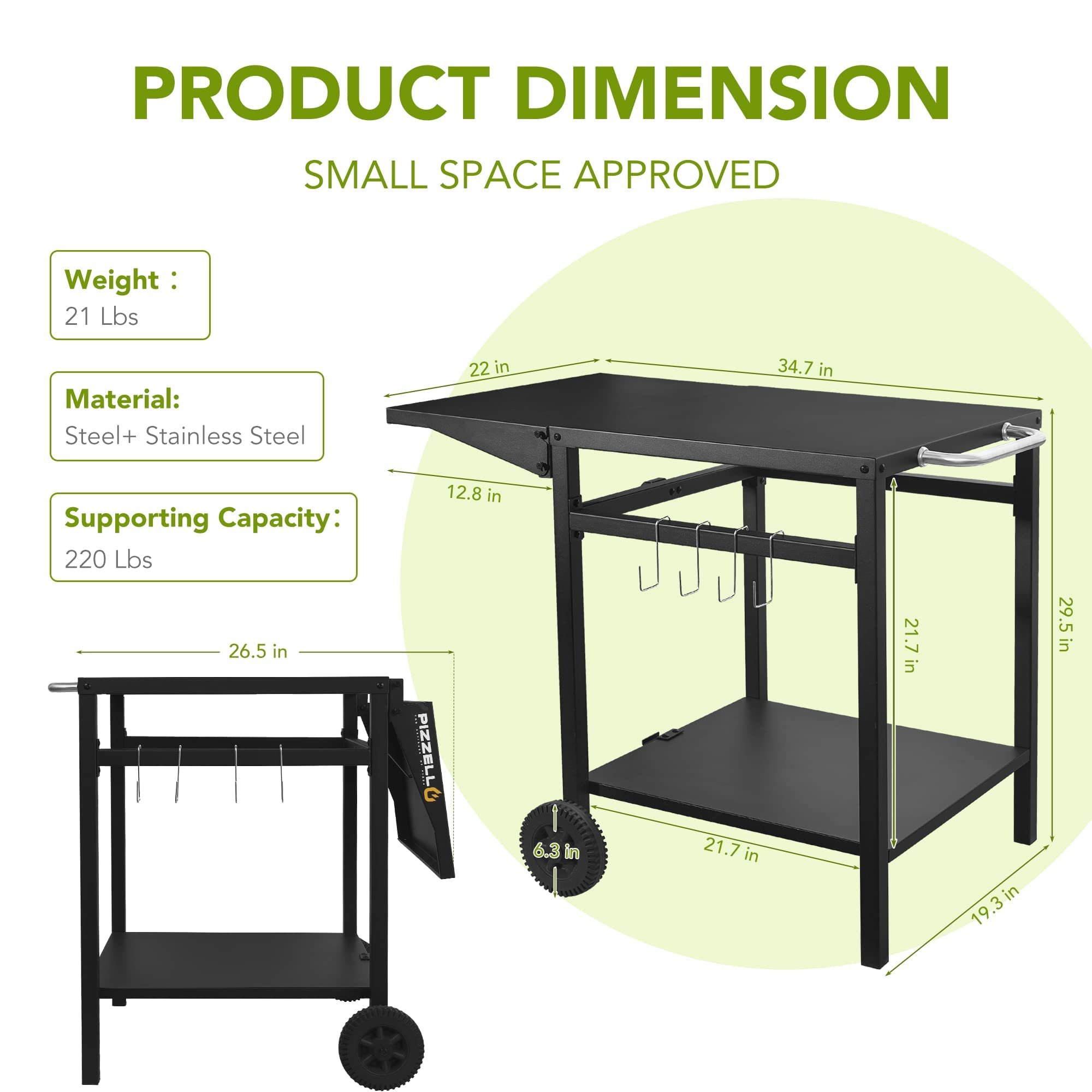Outdoor Grill Cart Movable BBQ Grill Table Stand Stainless Kitchen Food Prep Trolley Worktable Commercial Portable Dining Cart