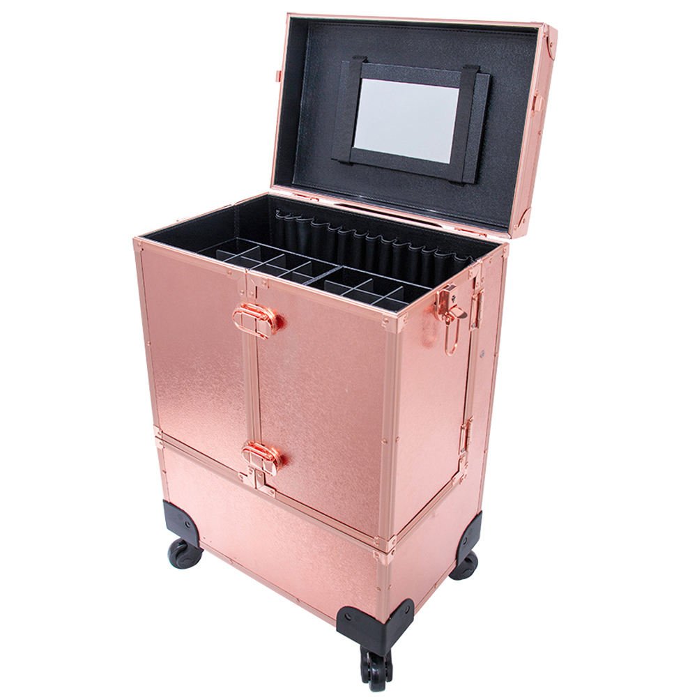 Hot selling multi-layered manicure trolley case rose gold large capacity makeup manicure travel storage trolley case