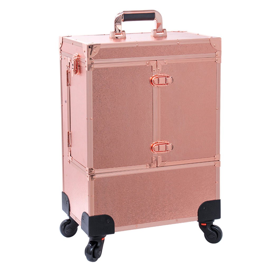 Hot selling multi-layered manicure trolley case rose gold large capacity makeup manicure travel storage trolley case