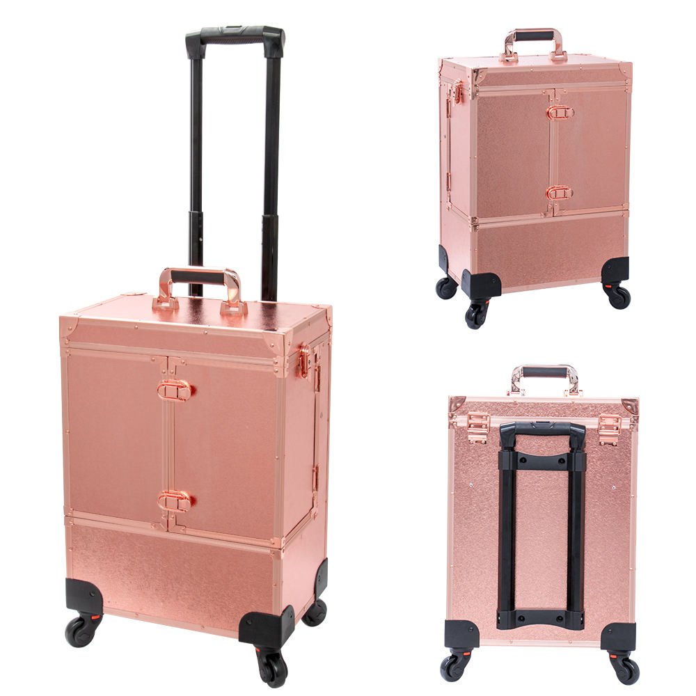 Hot selling multi-layered manicure trolley case rose gold large capacity makeup manicure travel storage trolley case