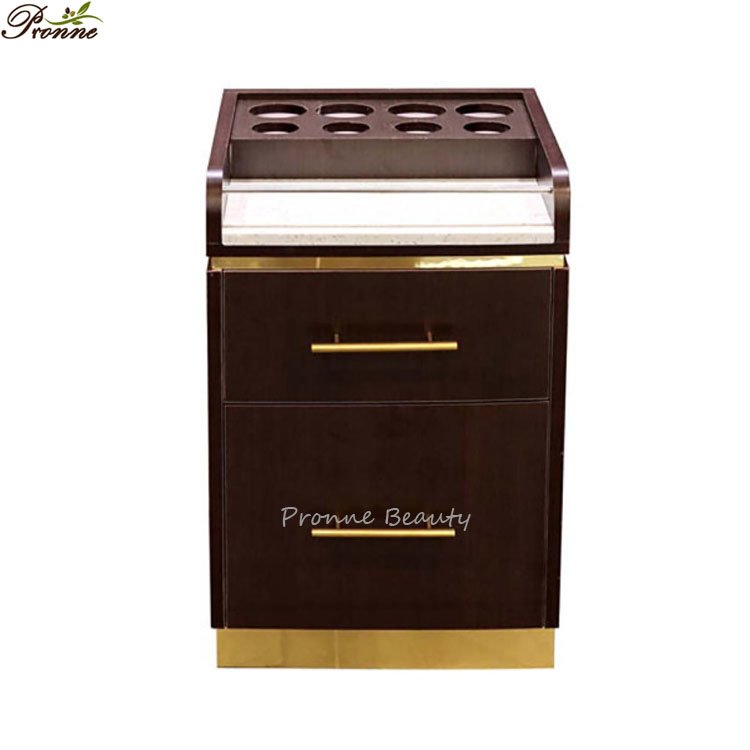 classic high quality durable wood countertop granite quartz rolling spa pedicure cart storage