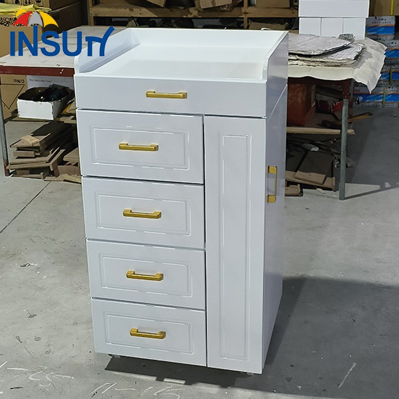 Insun Professional Hair Salon Furniture White Barber Trolley with Wheels Beauty Nail Salon Spa Customized Manicure Trolly