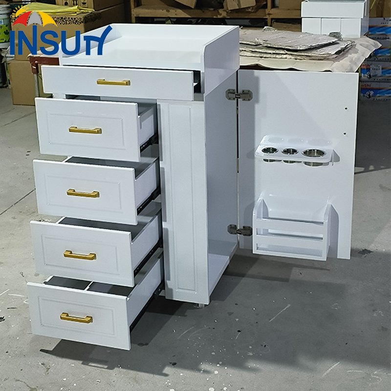 Insun Professional Hair Salon Furniture White Barber Trolley with Wheels Beauty Nail Salon Spa Customized Manicure Trolly