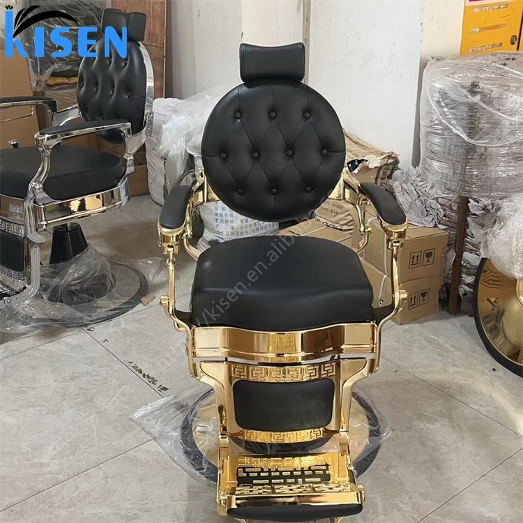 Kisen 2024 new hair salon furniture factory high quality luxury vintage hair rose gold sliver metal black barber chair for sale
