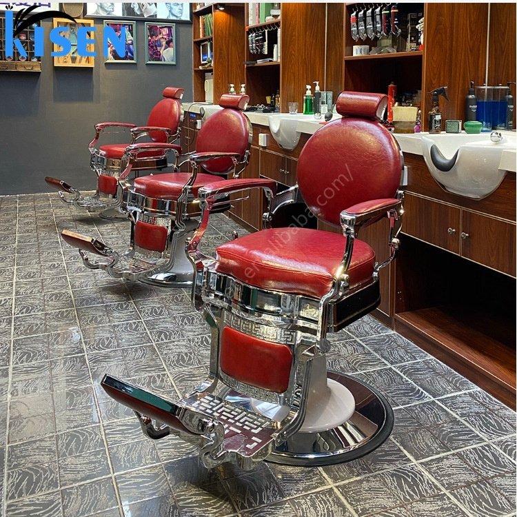 Kisen 2024 new hair salon furniture factory high quality luxury vintage hair rose gold sliver metal black barber chair for sale