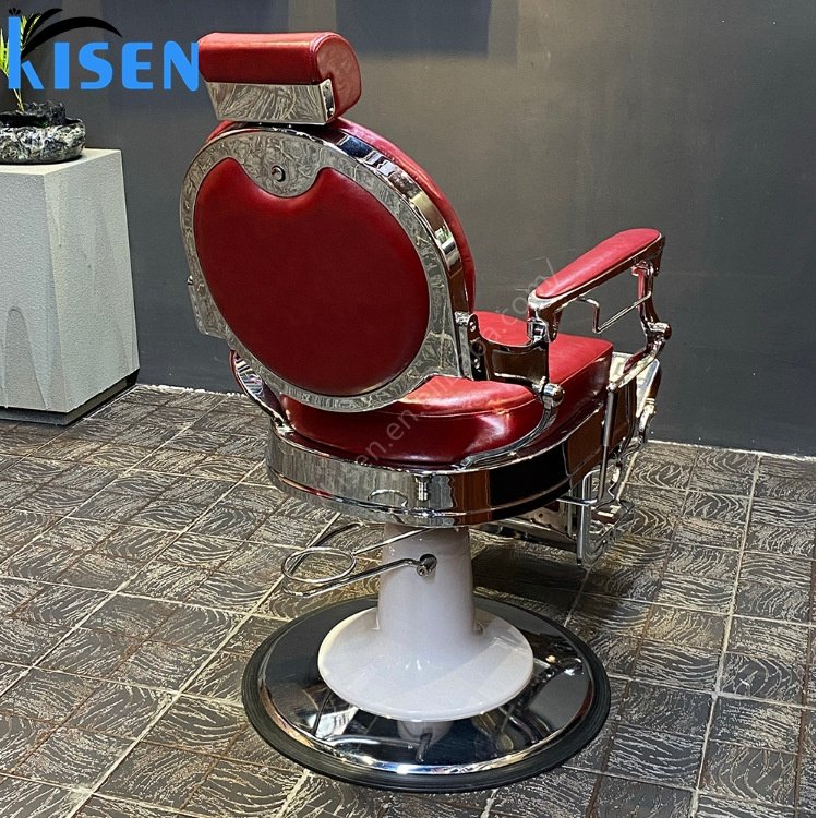 Kisen 2024 new hair salon furniture factory high quality luxury vintage hair rose gold sliver metal black barber chair for sale