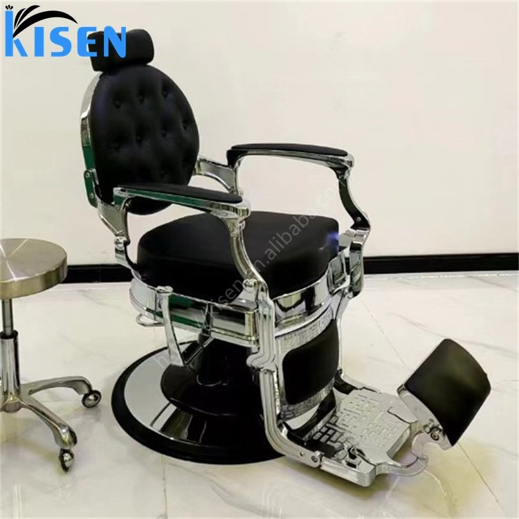 Kisen 2024 new hair salon furniture factory high quality luxury vintage hair rose gold sliver metal black barber chair for sale