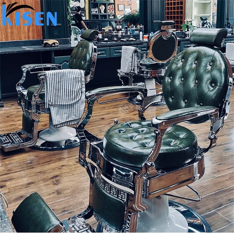 Kisen 2024 new hair salon furniture factory high quality luxury vintage hair rose gold sliver metal black barber chair for sale