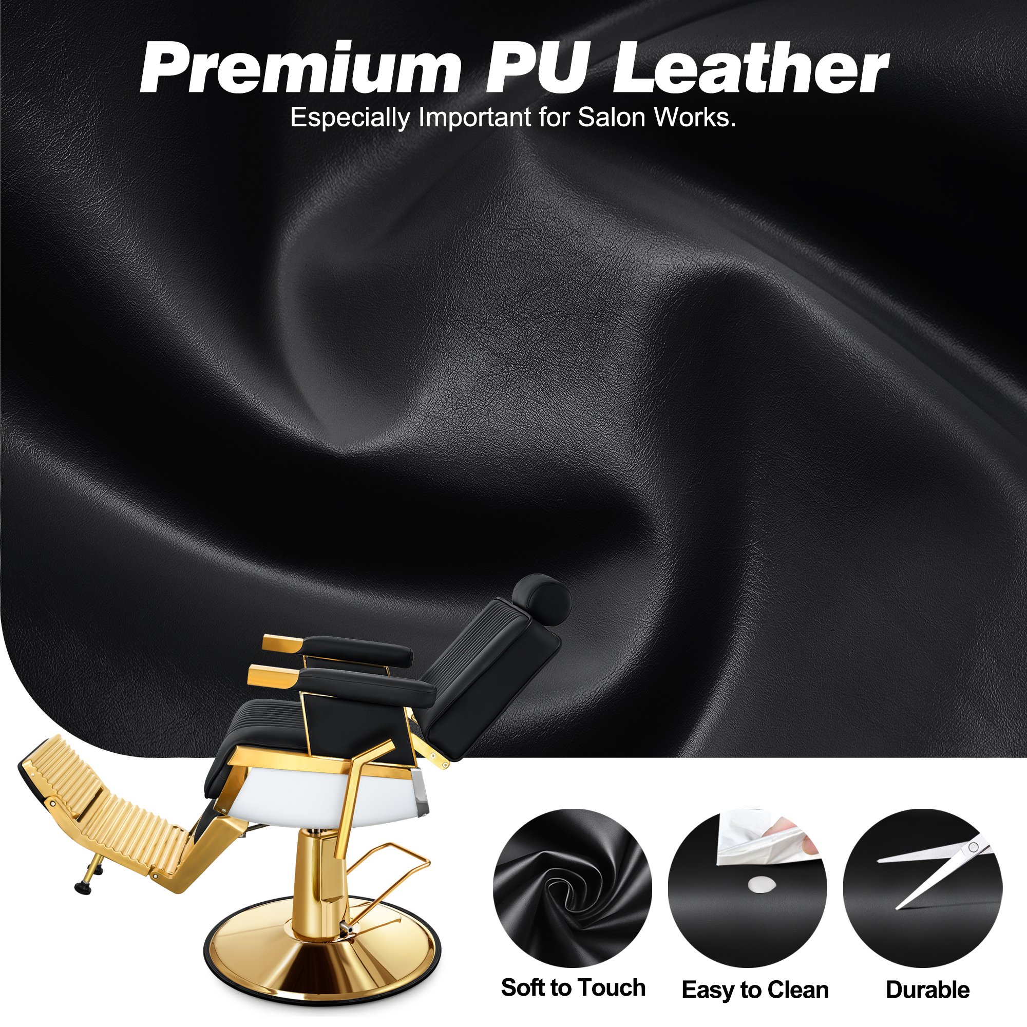 High Quality Custom Comfortable Seating Adjustable Backrest Salon Chairs Professional Barber Chairs Black and Gold Hair Chair