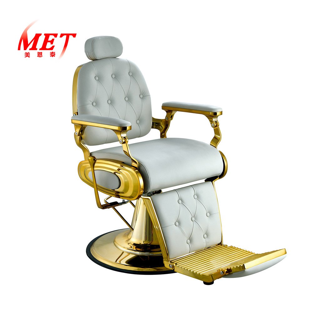 High Quality Luxury Leather Beauty Reclining Hair Salon Styling White Gold Barber Shop Chair For Sale