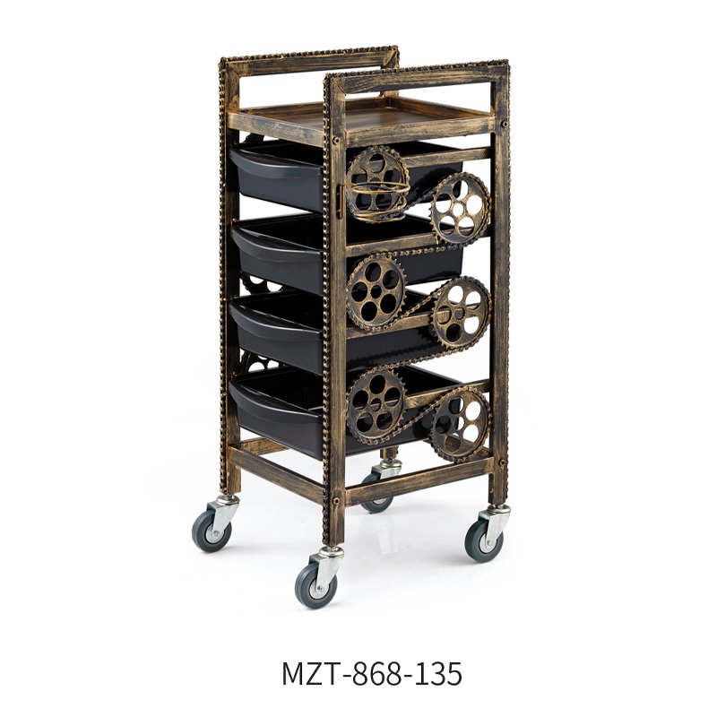 Jincheng retro wooden salon hairdressing barber shop cart storage locker drawer dressing car spa salon cart