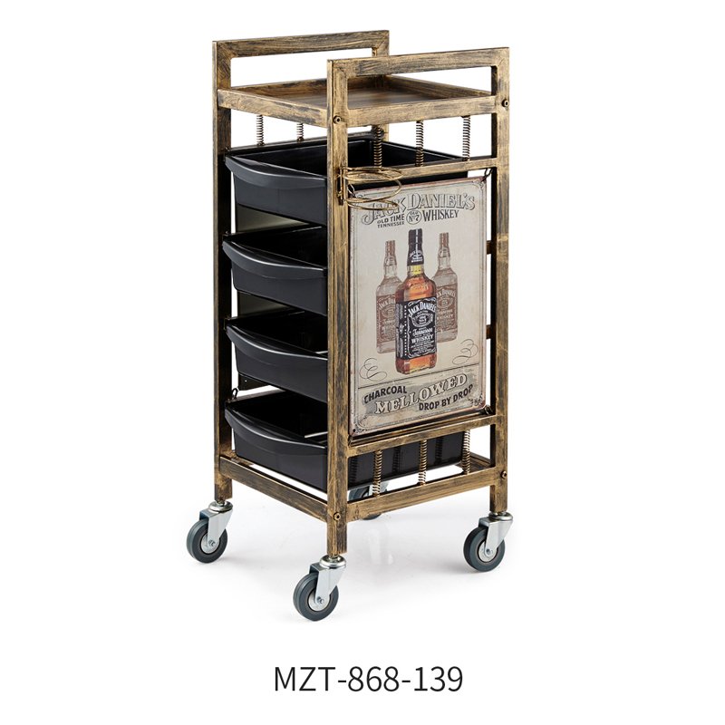 Jincheng retro wooden salon hairdressing barber shop cart storage locker drawer dressing car spa salon cart