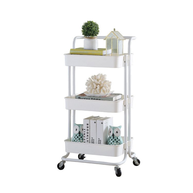 2024 Factory Sale Three-layer Black Trolley Movable Beauty Salon Rack Metallic Three-layer Storage Rack