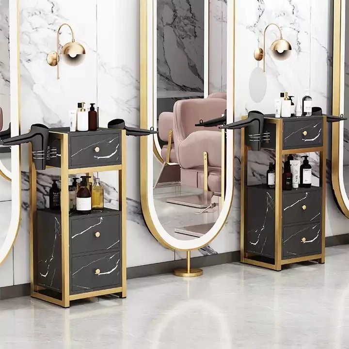 2023 JIYOU Salon Barbershop Equipment Furniture Strong Storage Metal Salon Trolley Cabinet in 3-tier pink gold Salon trolley