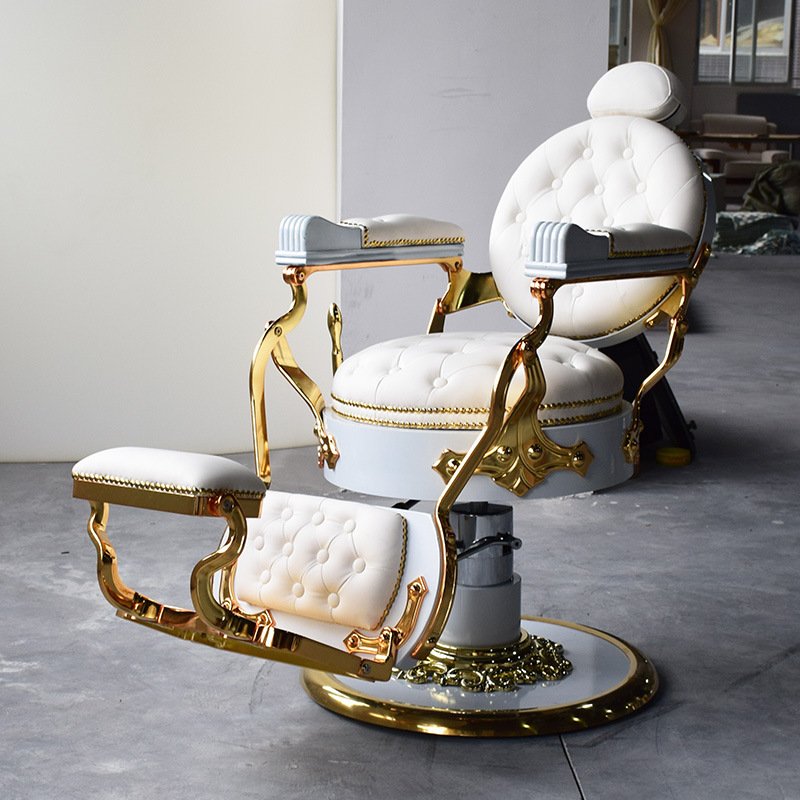 Luxury White Gold Hair Salon Barber Chair Heavy Duty Hairdresser Chair Hair Salon