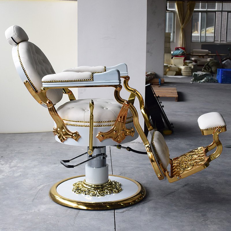Luxury White Gold Hair Salon Barber Chair Heavy Duty Hairdresser Chair Hair Salon