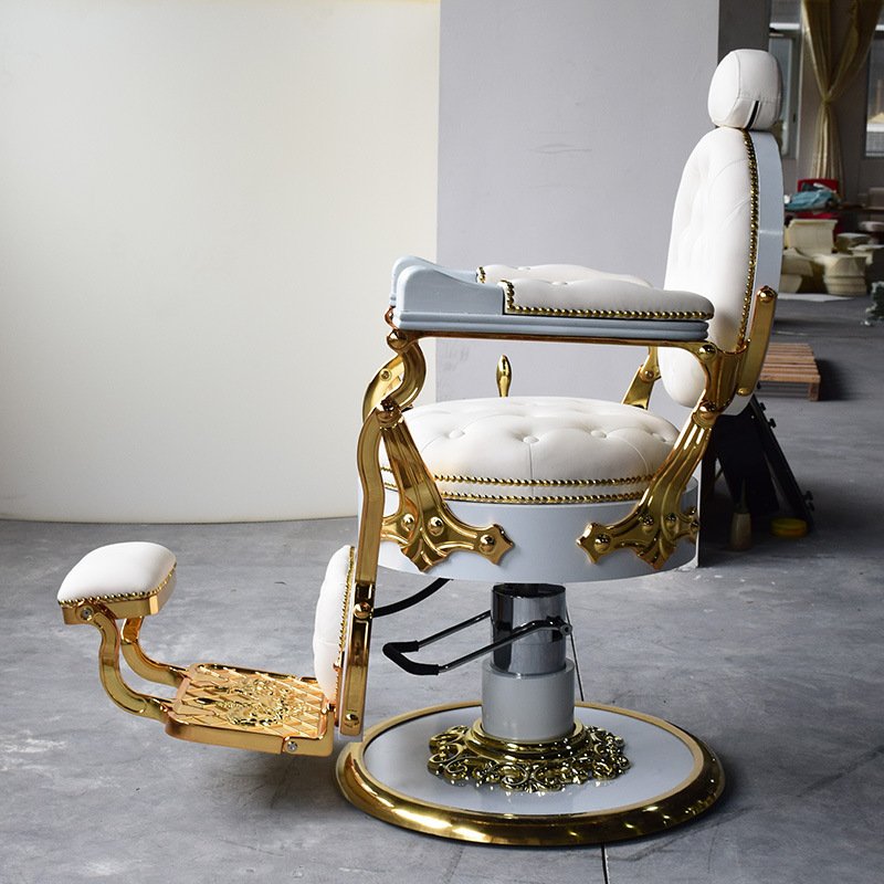 Luxury White Gold Hair Salon Barber Chair Heavy Duty Hairdresser Chair Hair Salon
