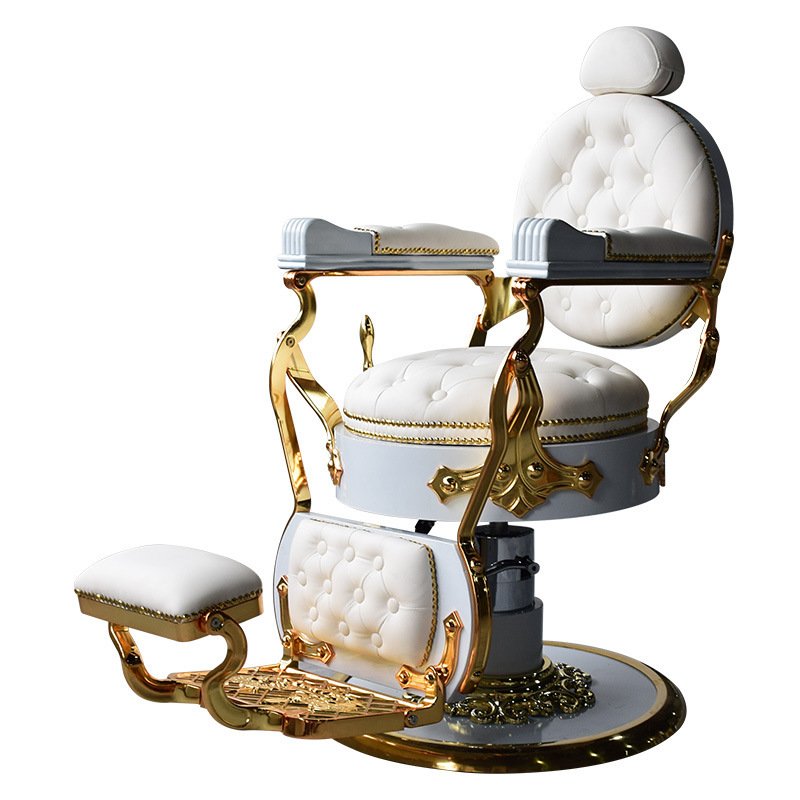 Luxury White Gold Hair Salon Barber Chair Heavy Duty Hairdresser Chair Hair Salon