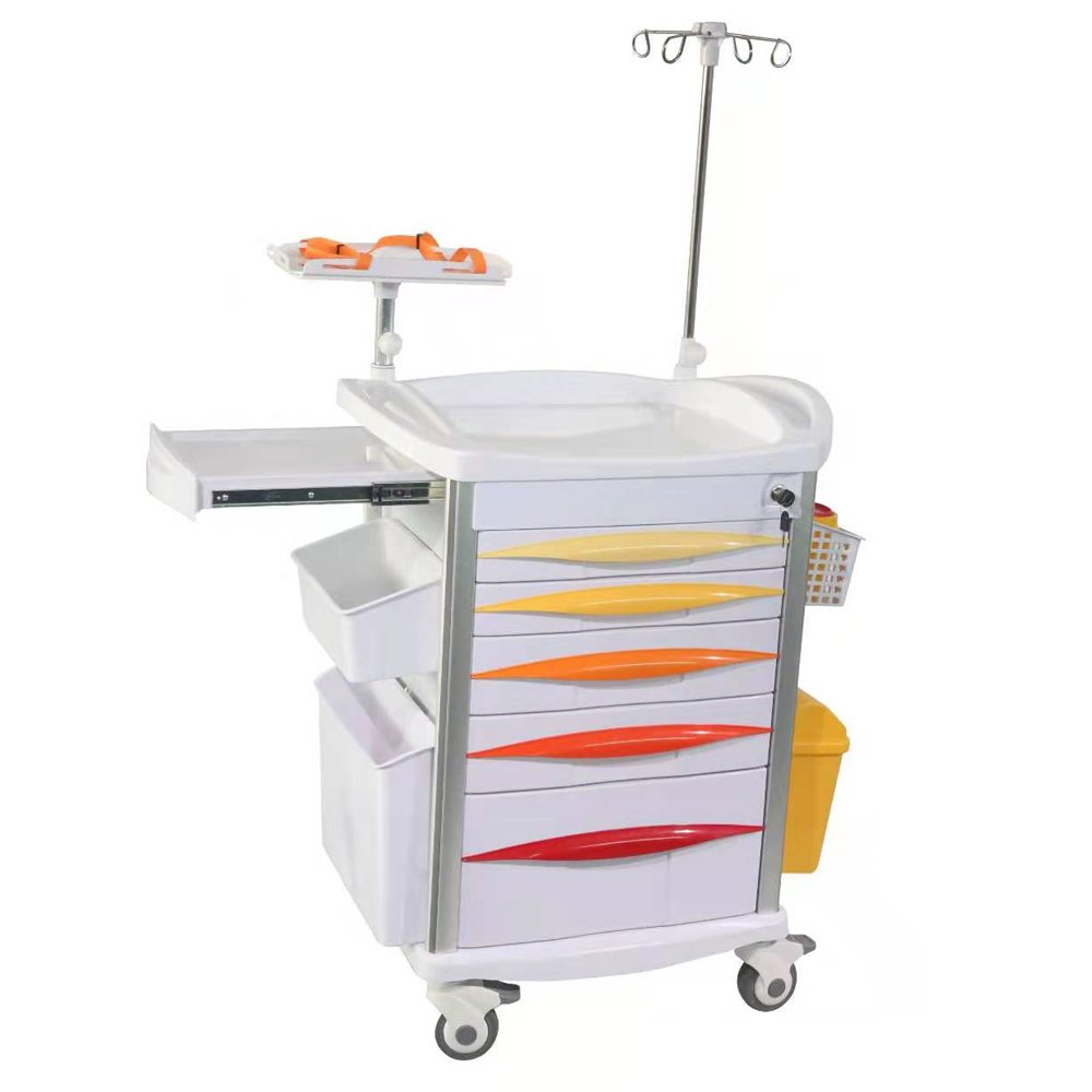 Emergency Trolley Hospital ABS Emergency with Drawers Medicine Medical Crash Cart