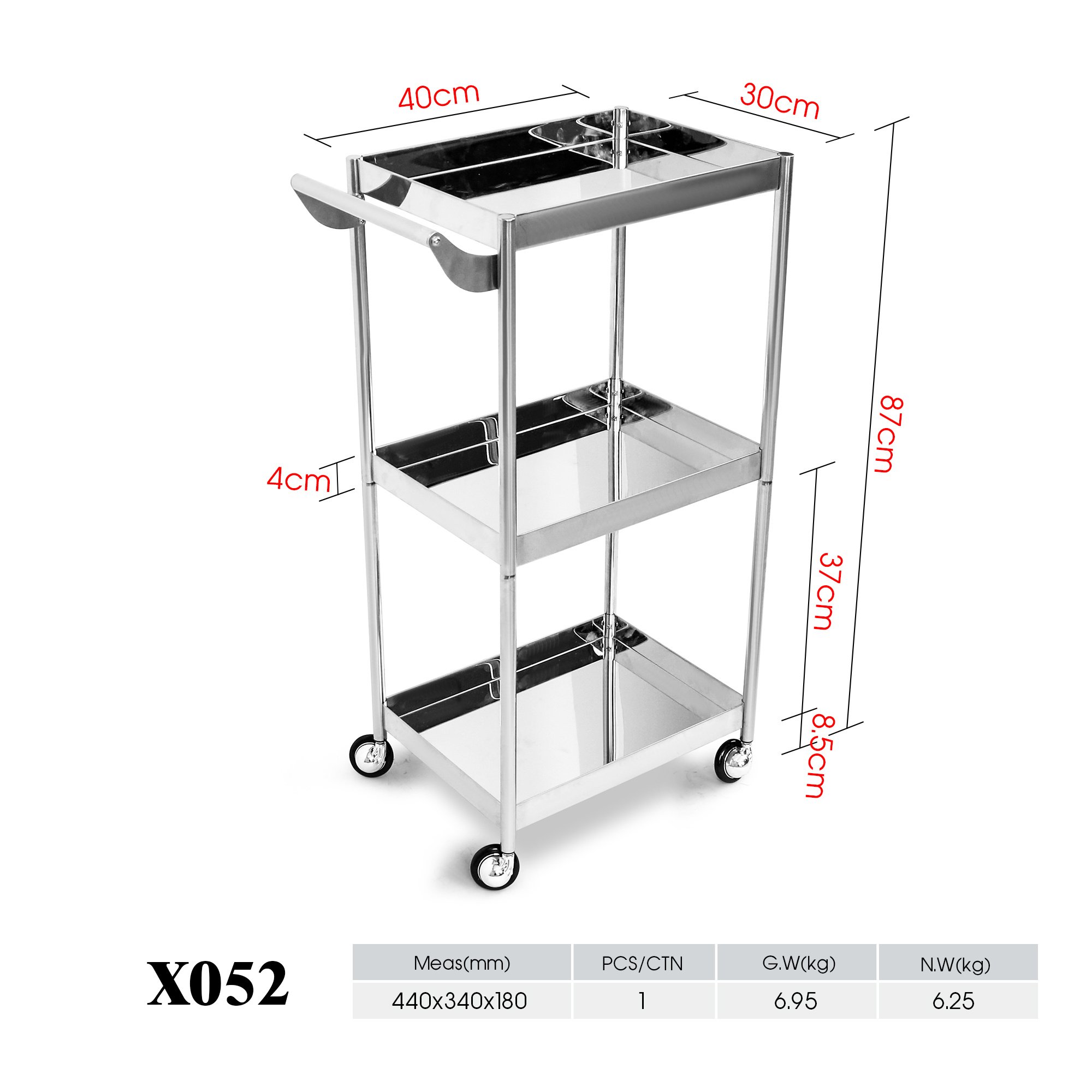 Mobile 3 Layer Barber Shop Furniture Beauty And Hair Cart For Salon Care Trolley