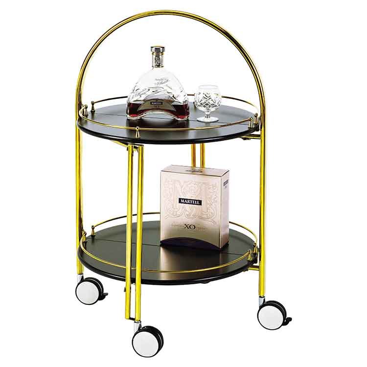 Modern Hotel Room Service Trolley Golden Circle Wine Cart Wine Serving Trolley Foldable hotel service car