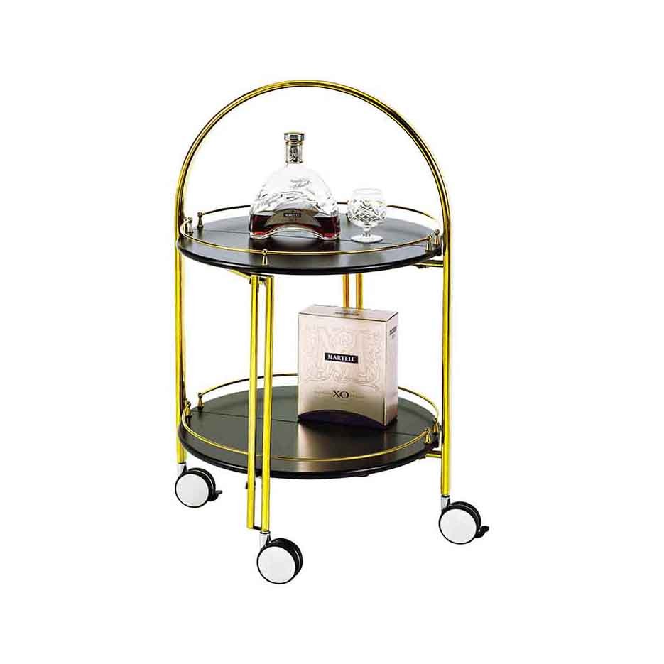 Modern Hotel Room Service Trolley Golden Circle Wine Cart Wine Serving Trolley Foldable hotel service car