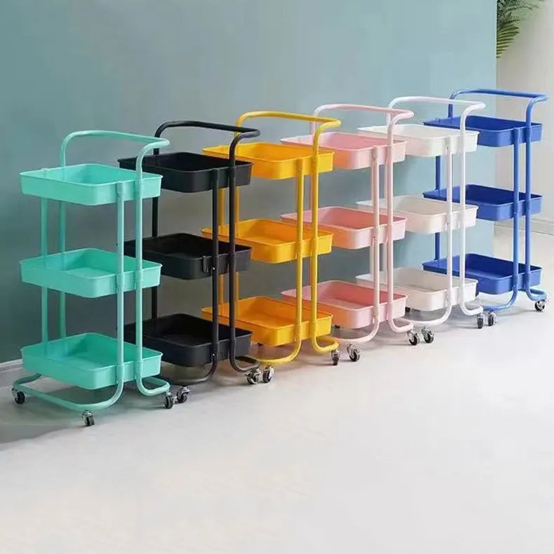 Simple Style 3 Tier Household Cart Storage OEM Colors Cart Metal Hair Salon Trolley