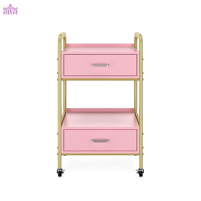 lovely pink and gold salon trolley removable beauty trolley makeup rolling cart for beauty salon