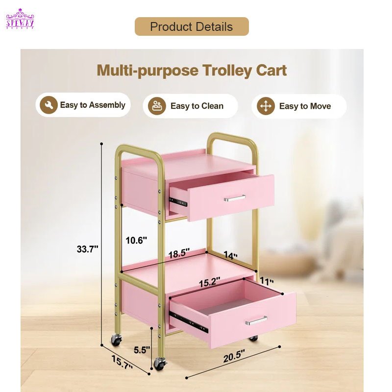 lovely pink and gold salon trolley removable beauty trolley makeup rolling cart for beauty salon