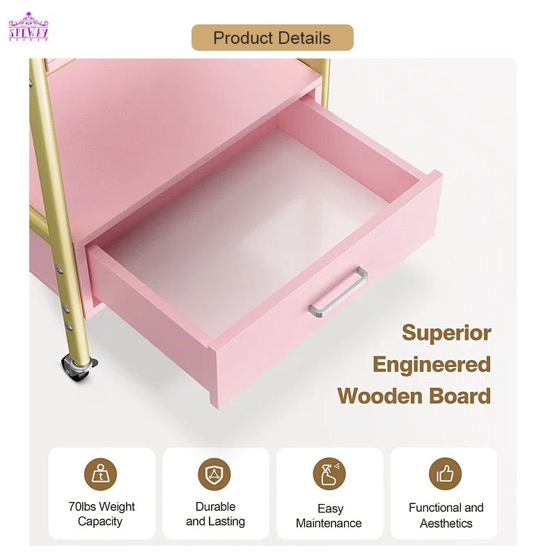 lovely pink and gold salon trolley removable beauty trolley makeup rolling cart for beauty salon