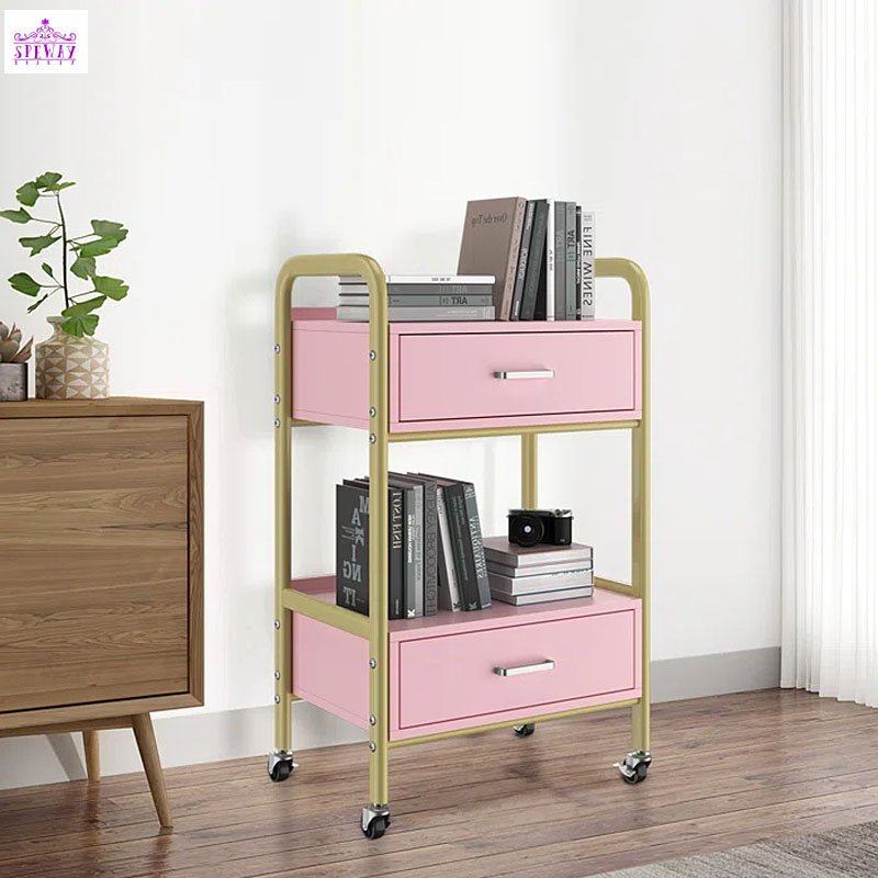 lovely pink and gold salon trolley removable beauty trolley makeup rolling cart for beauty salon