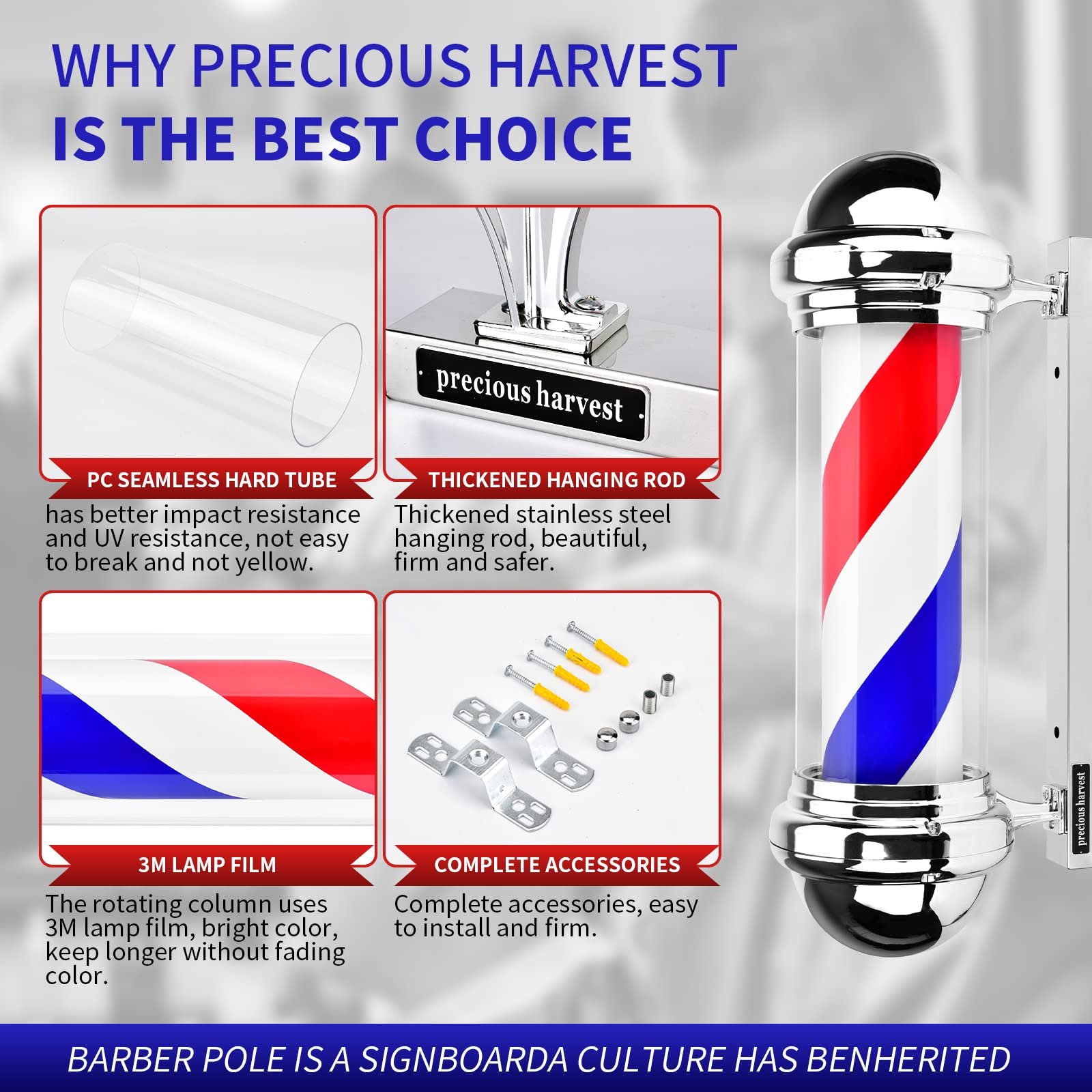 22.8 Inch Waterproof Wall Mount Rotating Modern Salon Barbershop Furniture Hair Salon Decorative Sign LED Barber Pole Light