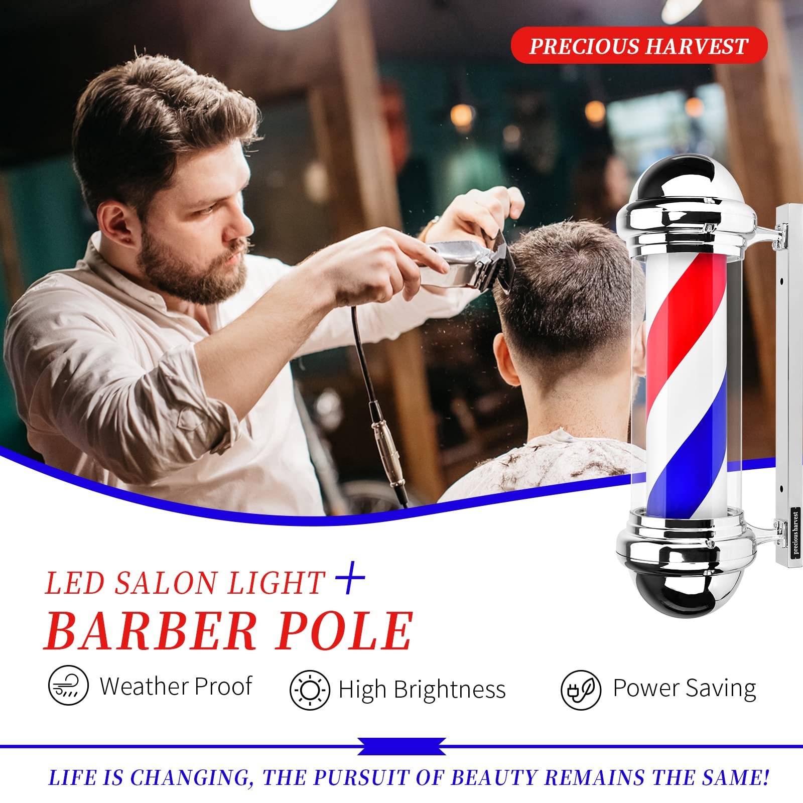 22.8 Inch Waterproof Wall Mount Rotating Modern Salon Barbershop Furniture Hair Salon Decorative Sign LED Barber Pole Light