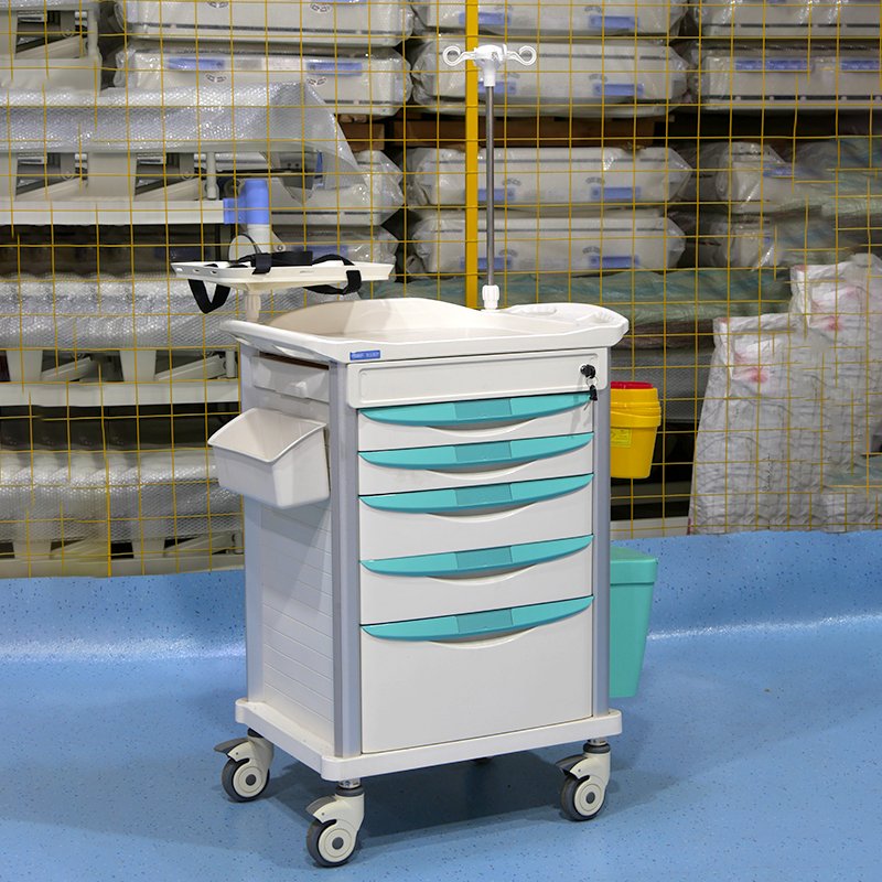Large Capacity Medical Cart Trolley With Stainless Steel And ABS Featuring Hospital Emergency Drawers And Convenient Wheels