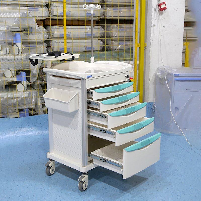 Large Capacity Medical Cart Trolley With Stainless Steel And ABS Featuring Hospital Emergency Drawers And Convenient Wheels