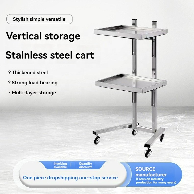 YOUTAI Portable stainless steel beauty salon trolley folding storage rack metal trolley for barber