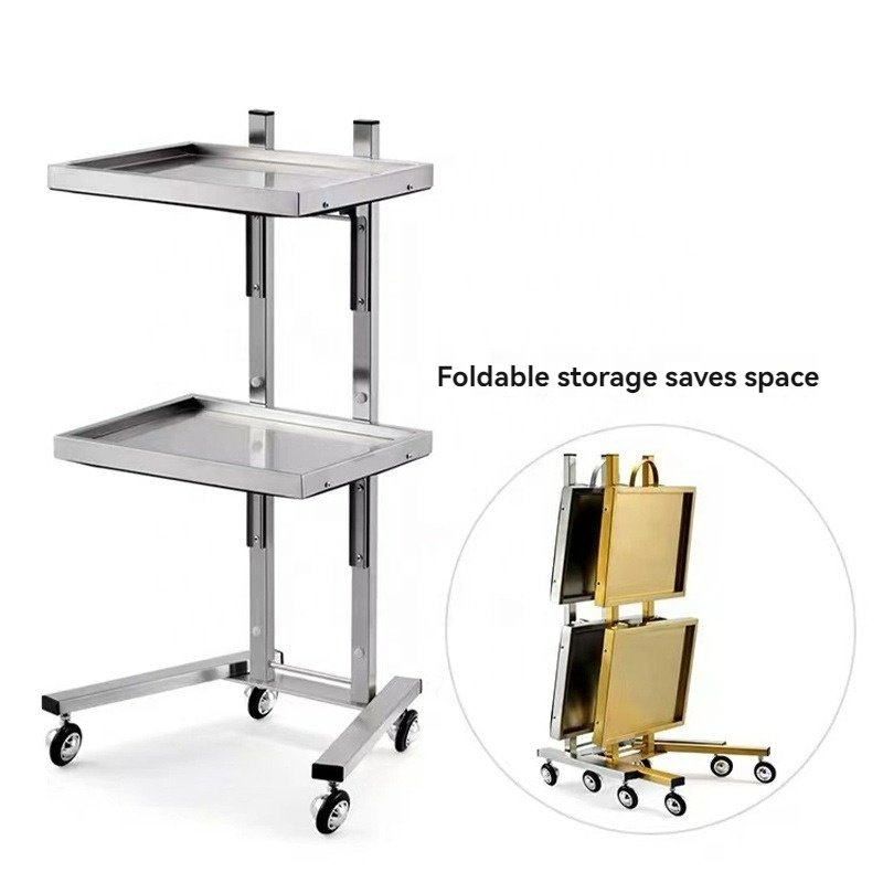 YOUTAI Portable stainless steel beauty salon trolley folding storage rack metal trolley for barber