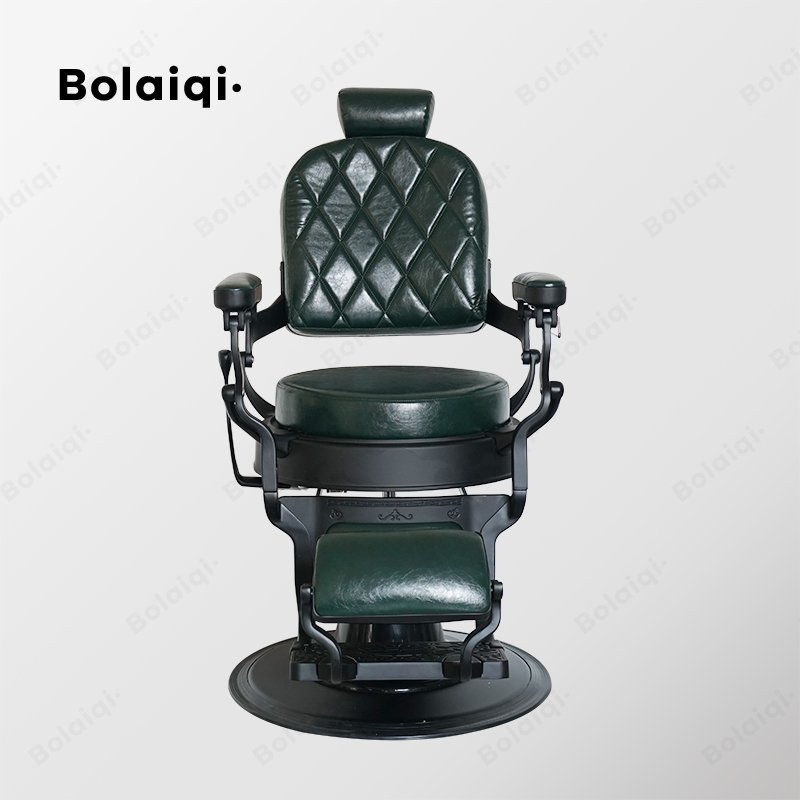 BOLAIQI barber salon shop furniture round seat shaving chair relining backrest green old school barber chair for sale