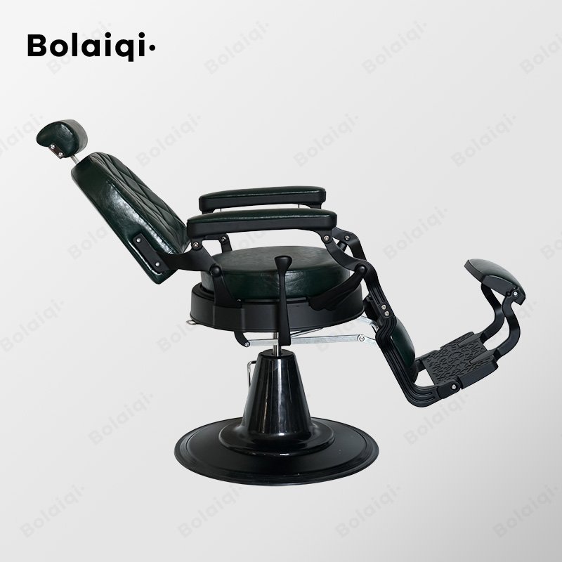 BOLAIQI barber salon shop furniture round seat shaving chair relining backrest green old school barber chair for sale