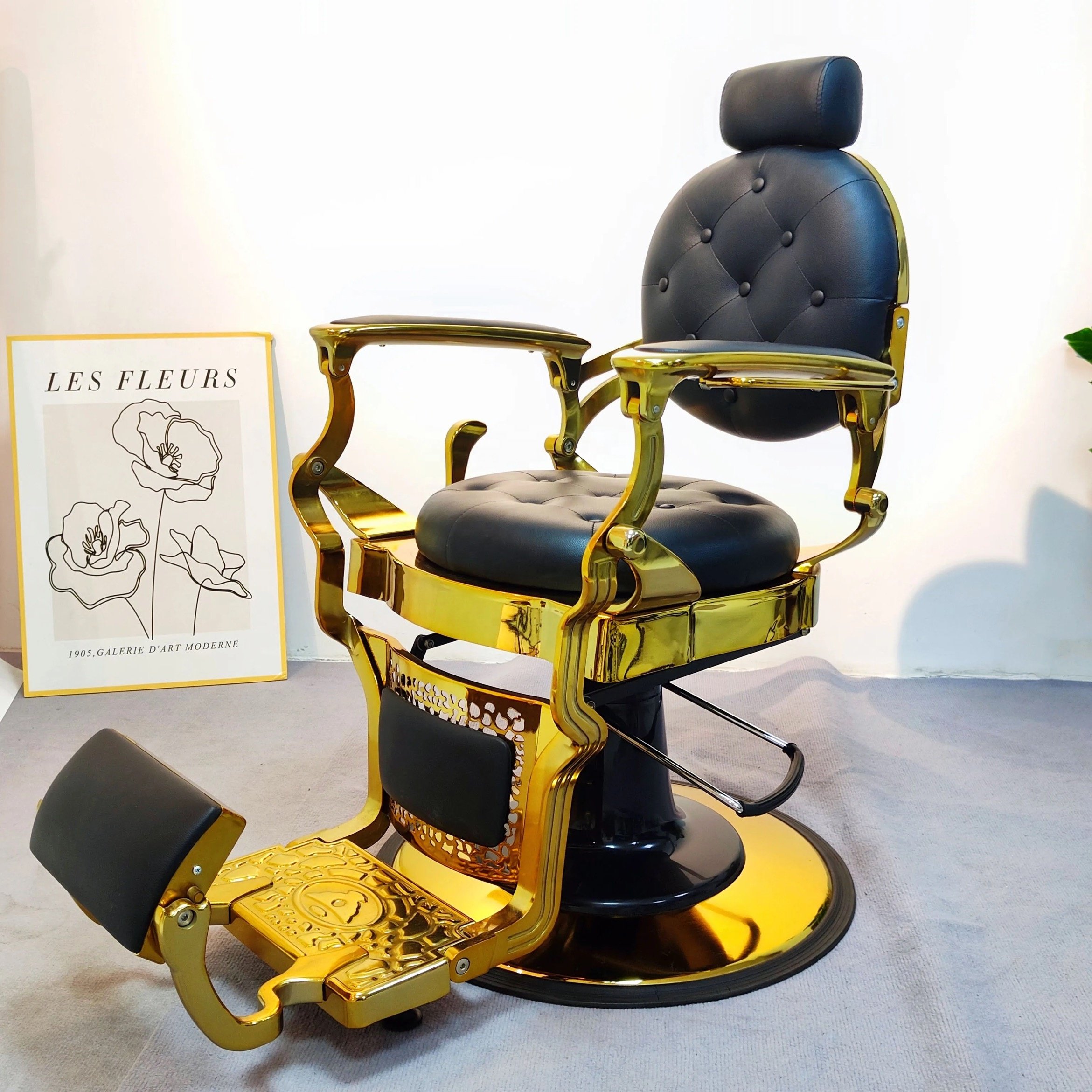 wholesale price luxury aluminum frame vintage gold hair salon furniture barber chair for men