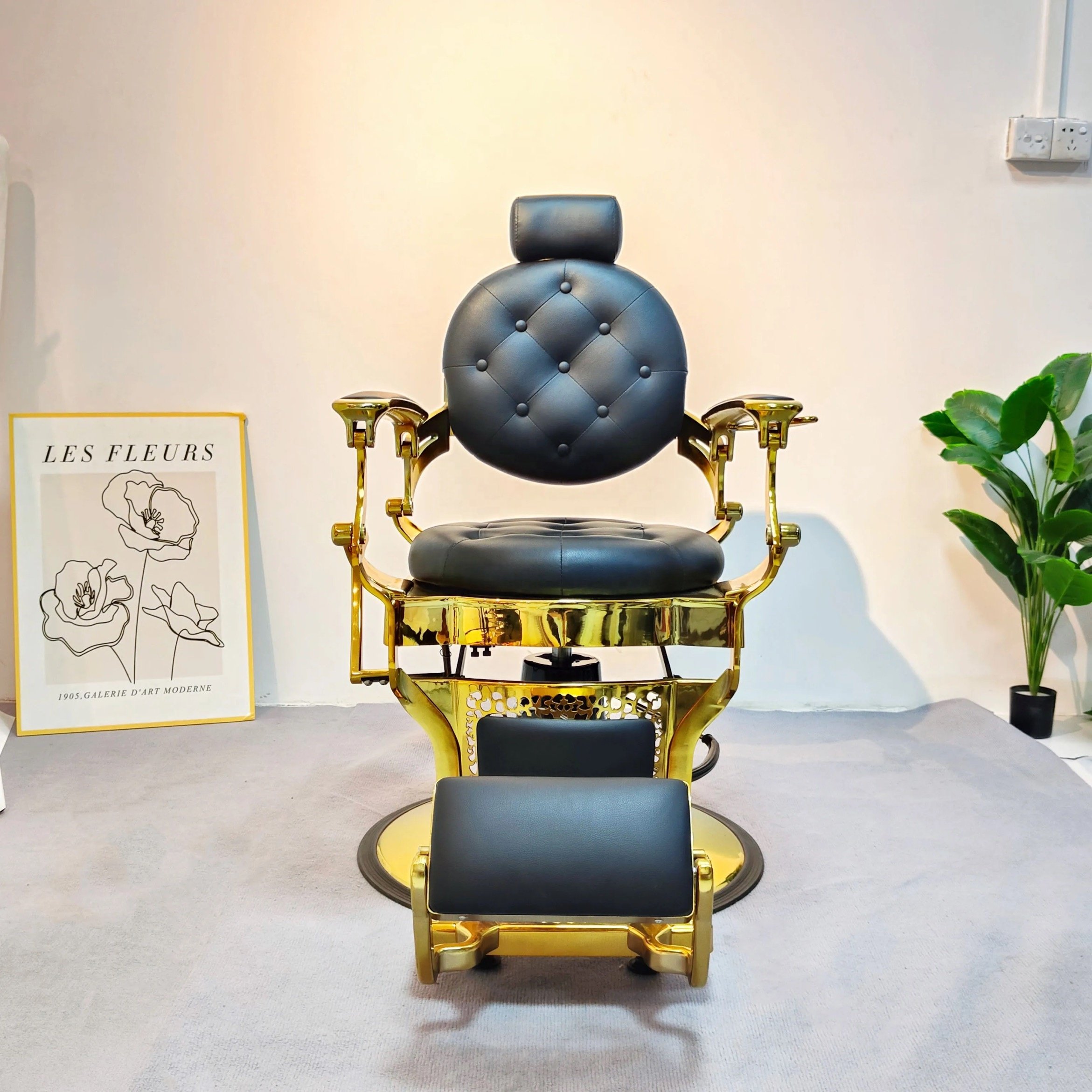 wholesale price luxury aluminum frame vintage gold hair salon furniture barber chair for men