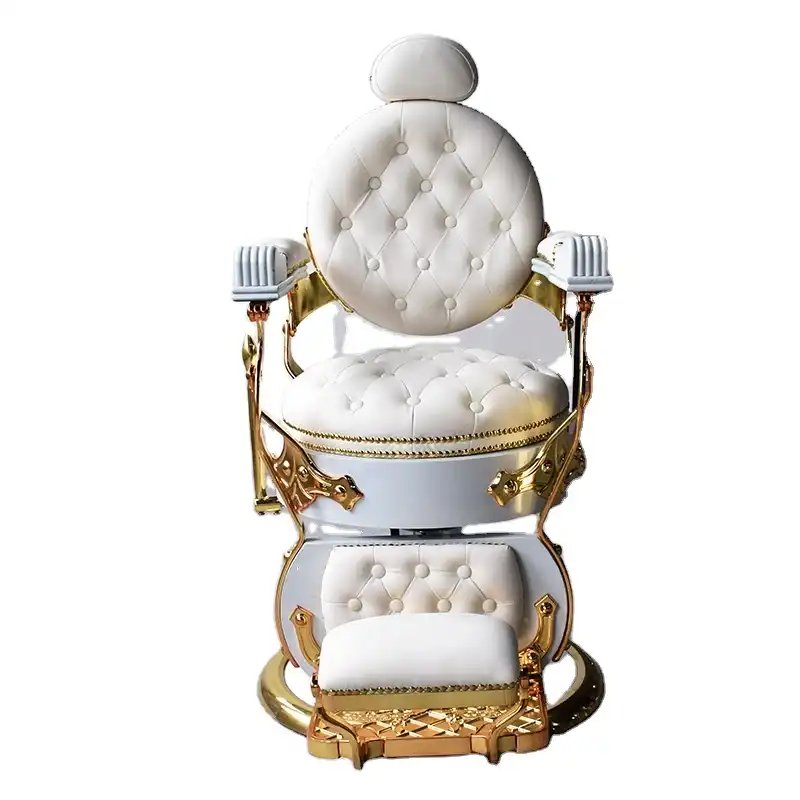 Elegant White Barber Chair, Retro European Style for Luxury Beauty Salons