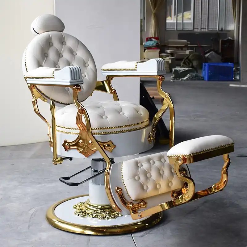 Elegant White Barber Chair, Retro European Style for Luxury Beauty Salons