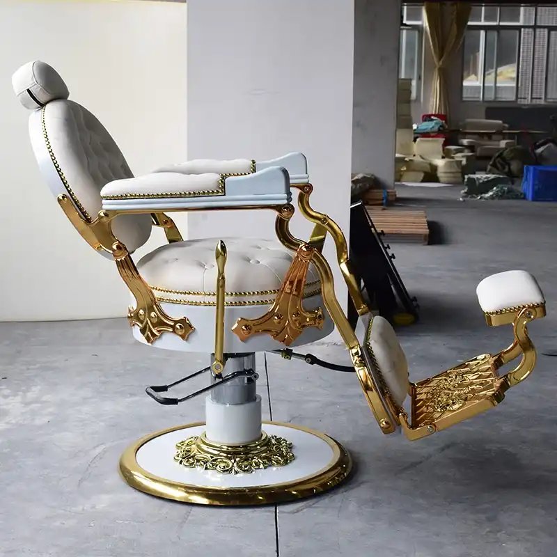Elegant White Barber Chair, Retro European Style for Luxury Beauty Salons