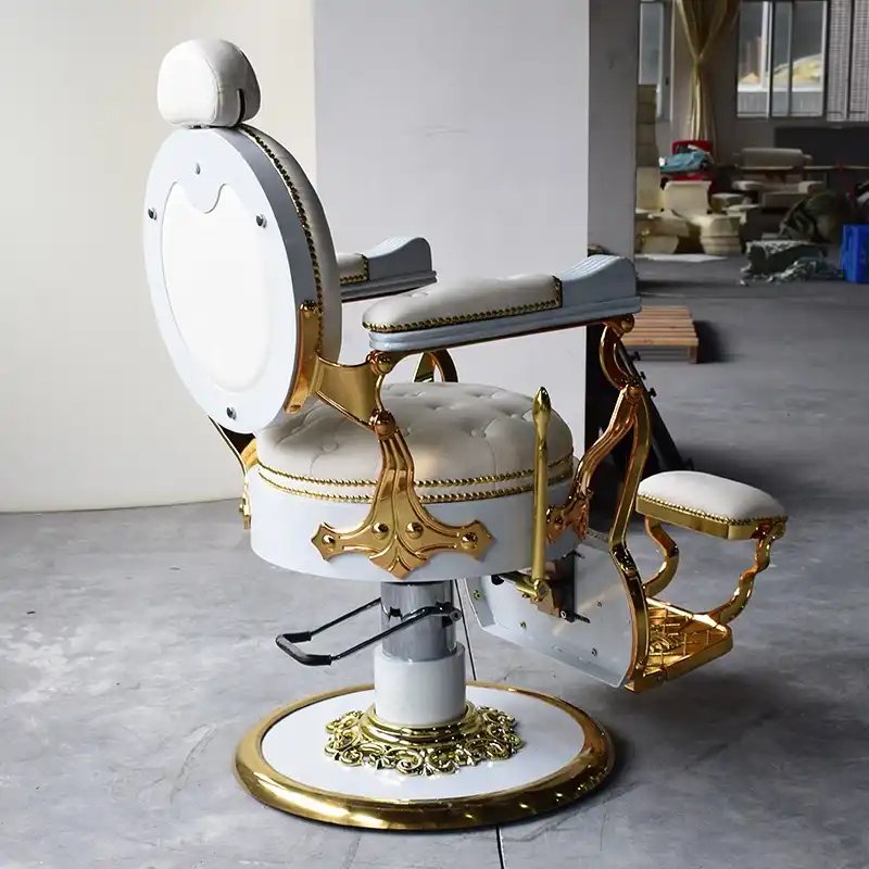 Elegant White Barber Chair, Retro European Style for Luxury Beauty Salons