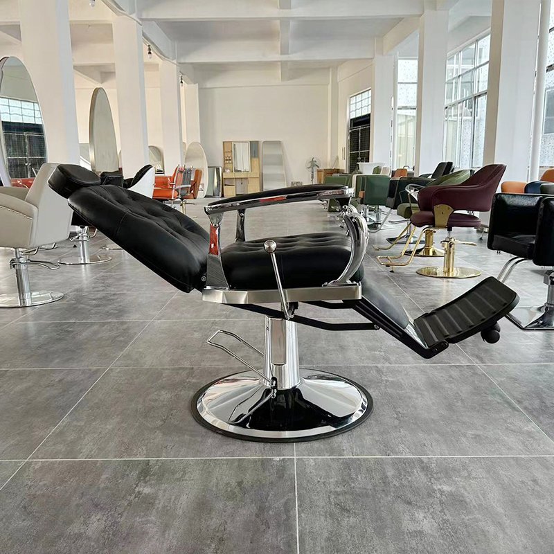 Antique Beauty Salon Black Reclining Hydraulic Barber Chair Vintage Salon Hair Shop Styling Barber Chair For Sales