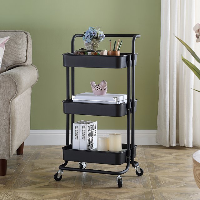 Tenice 3-tier Plastic Rolling Utility Cart with Handle, Multi-functional Storage Trolley Salon Furniture Kitchen Storage Modern